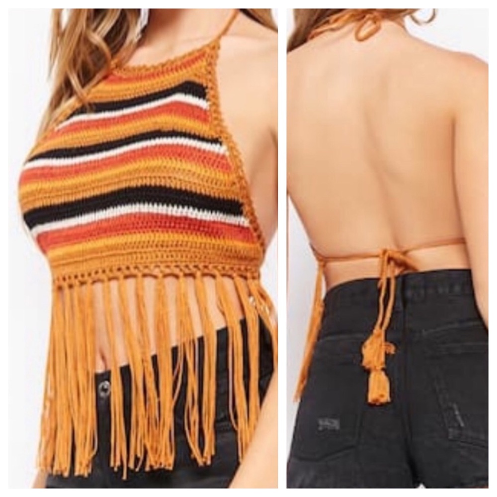 Forever 21 knit fringe striped halter top
